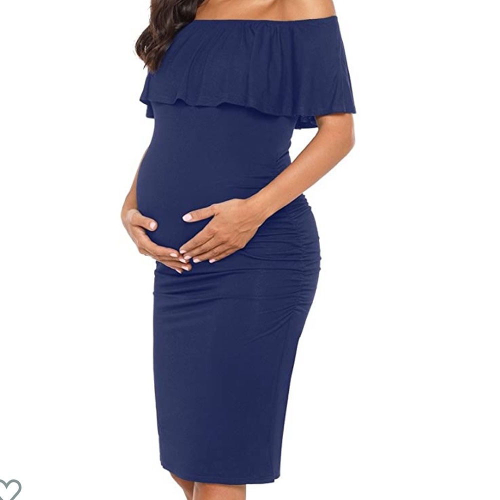 Navy blue maternity strapless dress